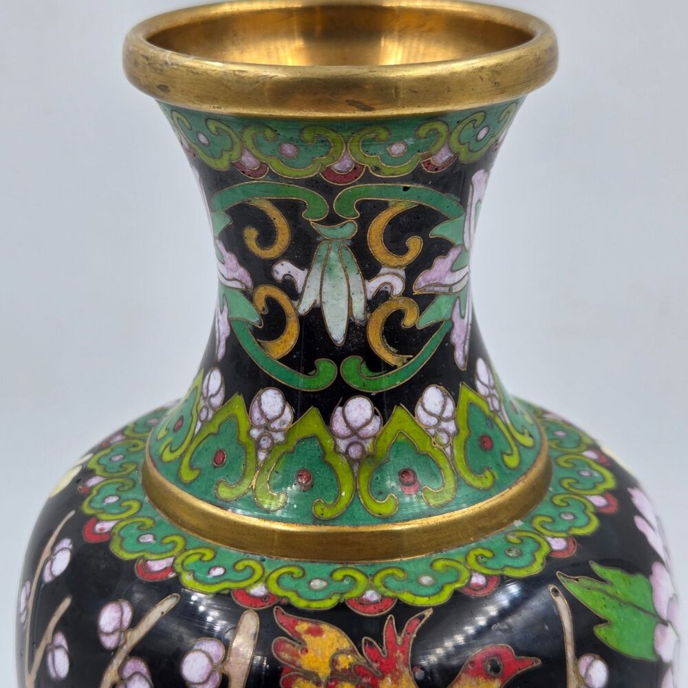 Jingtai Cloisonné Enamel Peony Motif Ruyi Border Bud Base - Picture 9 of 14